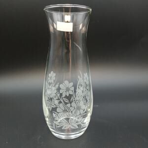 Vintage Pasabahce Etched Glass Daisy Vase Turkey Frosted Floral Bud Vase 7"